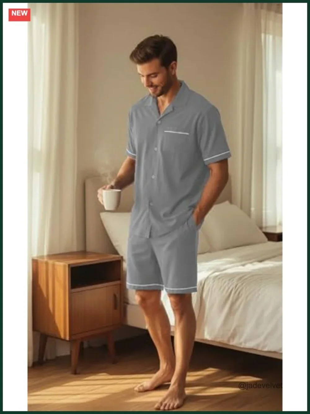 Men's Short Sleeve Pajama Set with Pockets Lightweight Sleepwear